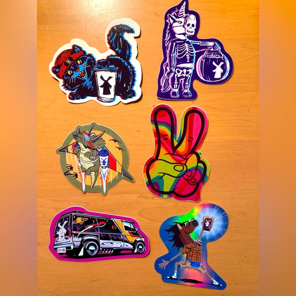 Lot of 6 Rare Hard to find Arizona Dutch Bros Christmas, Halloween stickers